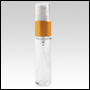 Clear glass, refillable bottle with Golden metal collar sprayer. Capacity : 9ml (1/3 oz)