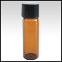 Amber glass perfume vial w/black cap.  Capacity : 2ml (1/2 dram)