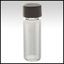 Clear glass Vial w/black cap.  Capacity: 3.7ml (1dram)
