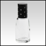 Clear roll-on bell shaped bottle with Black cap. Black Cap with dots. Capacity: 10 ml (1/3 oz)