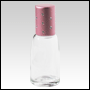 Clear roll-on bell shaped bottle with Pink cap. Pink Cap with dots. Capacity: 10 ml (1/3 oz)