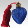 Frosted Cobalt Blue glass heart shaped bottle Red tasseled Gold cap. Capacity : 4ml(1/7oz)