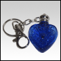 Blue glass heart shaped bottle with Silver key chain cap. Capacity : 4ml (1/7oz)
