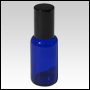 Boston round Cobalt Blue glass roll on bottle with Black cap.  Capacity : 33ml (1oz)