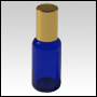 Boston round Cobalt Blue glass roll on bottle with Gold cap.  Capacity : 33ml (1oz)
