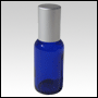 Boston round Cobalt Blue glass roll on bottle with matte silver cap.  Capacity : 33ml (1oz)