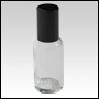 Boston round Clear glass roll on bottle with Black cap.  Capacity : 33ml (1oz)