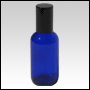 Boston round Cobalt Blue glass roll on bottle with Black cap.  Capacity : 60ml (2oz)