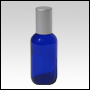 Boston round Cobalt Blue glass roll on bottle with Matte Silver cap.  Capacity : 60ml (2oz)