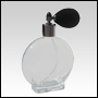 Circle glass bottle with Black Bulb sprayer and silver fitting. Capacity: 3.5oz (100 ml)