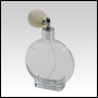 Circle glass bottle with Ivory Bulb sprayer and silver fitting. Capacity: 3.5oz (100 ml)