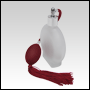 Frosted Circle glass bottle with Red Bulb sprayer with tassel and silver fitting. Capacity: 3.5oz