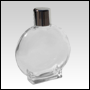 Circle Shaped 50ml clear glass Bottle with Shiny Silver cap per ea.
