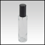 Clear Glass Bottle. Tall, Cylindrical with a Black Sprayer and Cap. Capacity:1 2/3 oz (50ml)