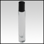 Cylindrical Tall clear glass Roll on bottle with Black cap. Capacity : 9ml (1/3oz)