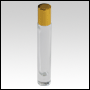 Cylindrical Tall clear glass Roll on bottle with Gold cap. Capacity : 9ml (1/3oz) 