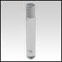 Cylindrical Tall glass Roll on bottle with Matte Silver cap and shiny dots. Capaci