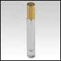 Cylindrical Tall clear glass bottle with Gold sprayer and cap. Capacity : 9ml (1/3