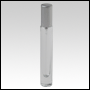 Cylindrical Tall clear glass bottle with Matte Silver sprayer and cap. Capacity : 