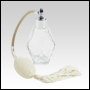 Diamond glass bottle with Ivory Bulb sprayer with tassel and silver fitting. Capacity: 2oz (60ml)