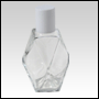 60 ml (2 oz) Clear glass diamond-shaped bottle with a white plastic cap.