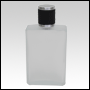 Elegant Frosted glass bottle with Black Leather-type cap. Capacity: 102 mL (~3.4