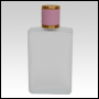 Elegant Frosted glass bottle with Pink Leather-type cap. Capacity: 102 mL (~3.4