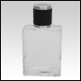 Elegant Clear glass bottle with Black Leather-type cap. Capacity: 61 mL (~2.06 oz).  