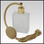 Frosted Elegant glass bottle, Gold Bulb sprayer with tassel and golden fitting. Capacity: 2oz (60ml)