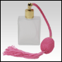Frosted Elegant glass bottle, Pink Bulb sprayer with tassel and golden fitting. Capacity: 2oz (60ml)