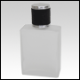 Elegant Frosted glass bottle with Black Leather-type cap. Capacity: 61 mL (~2.06 oz). 