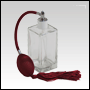 Empire Glass Bottle. Red spray pump, silver fitting and red tassel. Capacity: 100ml (~3.5oz)