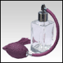 Empire glass bottle with Lavender Bulb sprayer with tassel and silver fitting. Capacity: 1 2/3oz (50