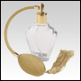 **OUT OF STOCK*Flair glass bottle with Gold Bulb sprayer, tassel and golden fitting. Capacity: 2oz