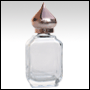 Rectangular glass bottle w/copper colored dome cap.  Capacity: 1/3oz (10ml)