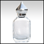 Rectangular glass bottle w/Silver colored dome cap.  Capacity: 1/2oz (15ml)