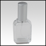 Rectangular glass bottle with Matte Silver metal sprayer and cap. Capacity: 1/2oz (16ml)