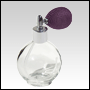 Clear Round glass bottle with Lavender Bulb sprayer and silver fitting. Capacity: 4.33oz (128 ml)