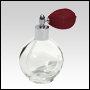 Clear Round glass bottle with Red Bulb sprayer and silver fitting. Capacity: 4.33oz (128 ml)