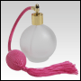 Frosted Round glass bottle with Pink Bulb sprayer with tassel and golden fitting. 4.33oz (128ml)