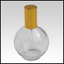 Clear Glass Bottle. Round, Spherical with a Gold Sprayer and Cap. Capacity:4.33oz (128ml)