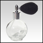 Round glass bottle with Black Bulb sprayer and silver fitting. Capacity: 2 2/3oz (