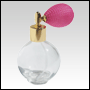 ***OUT OF STOCK***Round glass bottle with Pink Bulb sprayer and golden fitting. Capacity: 2 2/3oz (7