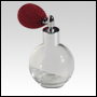 Round glass bottle with Red Bulb sprayer and silver fitting. Capacity: 2 2/3oz (78
