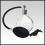 Round glass bottle with Black Bulb sprayer with tassel and silver fitting. Capacit
