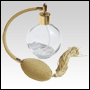 Round glass bottle with Gold Bulb sprayer with tassel and golden fitting. Capacity