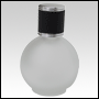 Frosted Round glass bottle with Black Leather-type cap. Capacity: 78 ml(about 3oz).