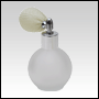 Frosted Round glass bottle with Ivory Bulb sprayer and silver fitting. Capacity: 2 2/3oz (78 ml)