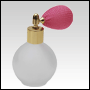 ***OUT OF STOCK***Frosted Round glass bottle with Pink Bulb sprayer and golden fitting. Capacity: 2 2/3oz (78 ml)