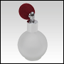 Frosted Round glass bottle with Red Bulb sprayer and silver fitting. Capacity: 2 2/3oz (78 ml)